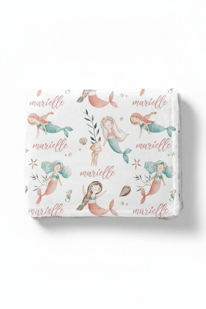 mermaid personalized toddler blanket 