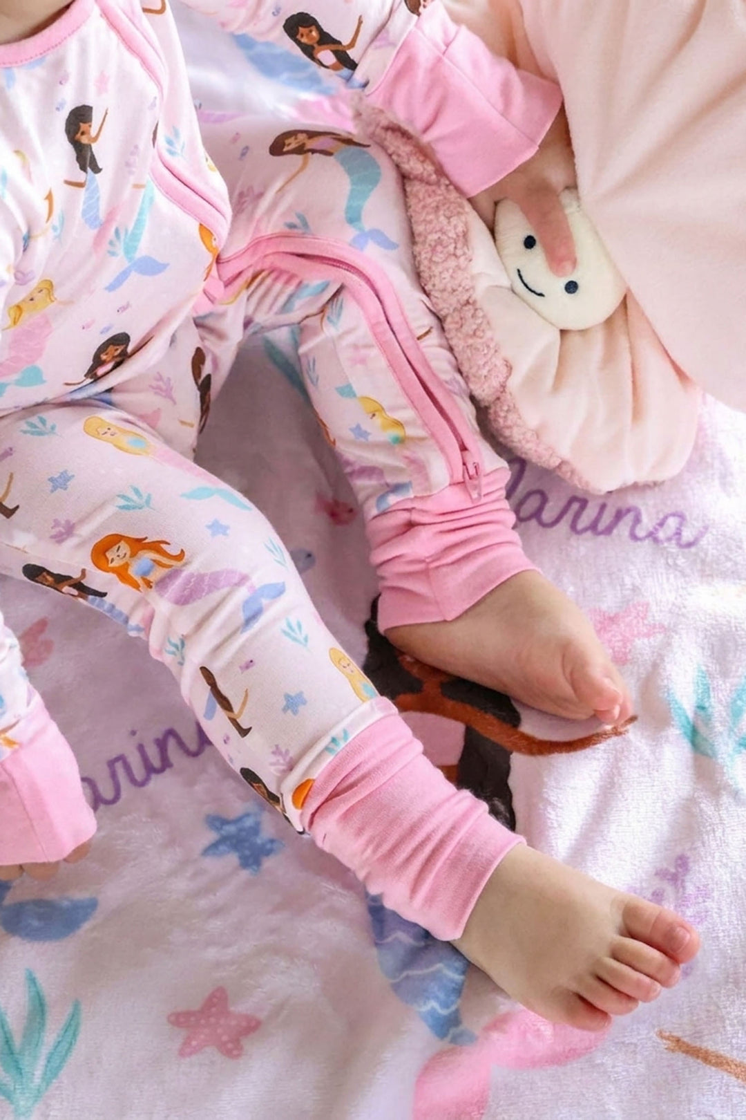 let's be mermaids bamboo convertible zip romper lifestyle