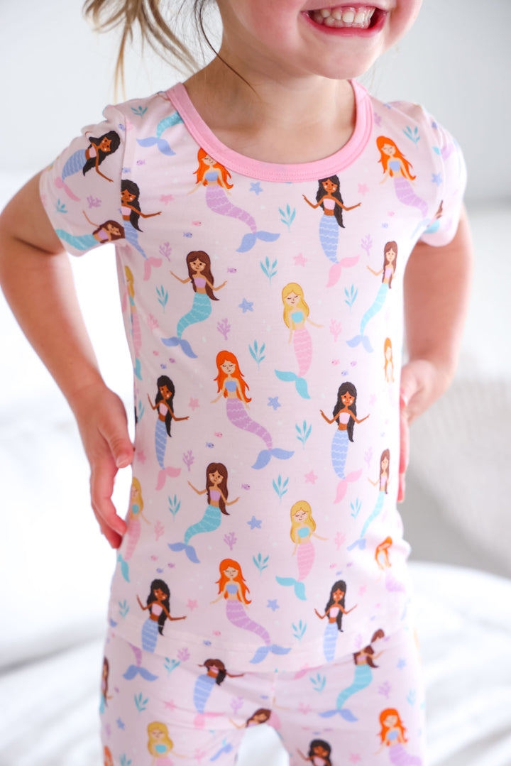 toddler in let's be mermaids two piece bamboo pajama set, summer