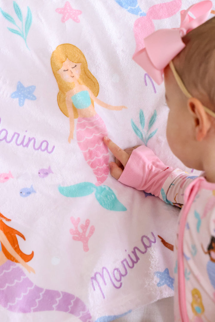 let's be mermaids personalized kids blanket, lifestyle