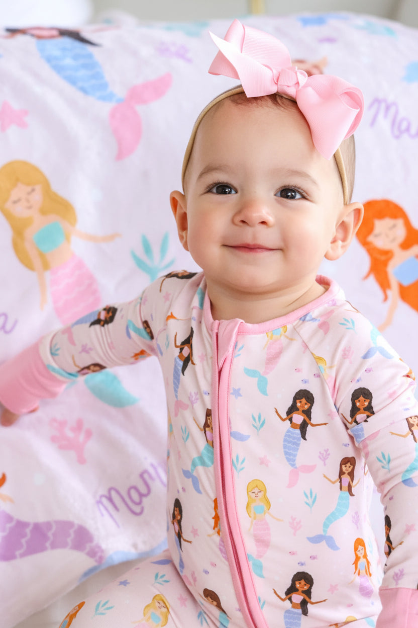 personalized mermaids blanket lifestyle photo with child
