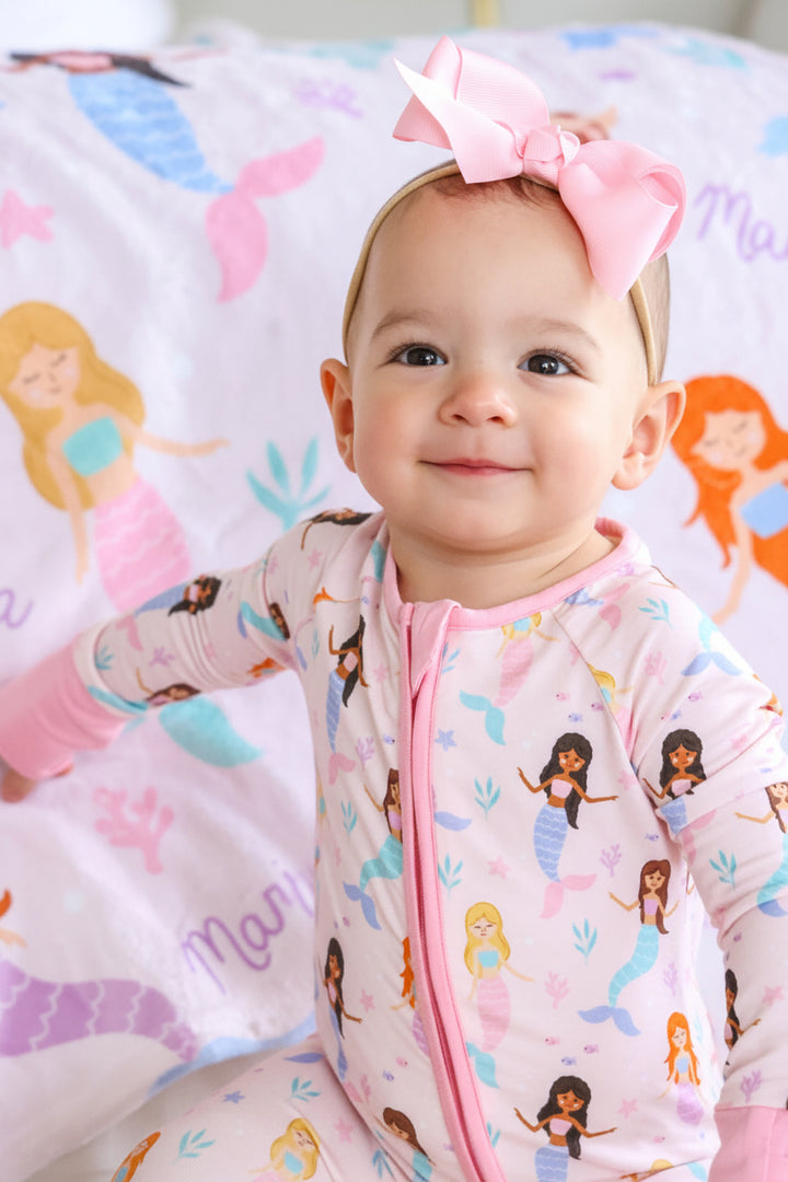 personalized mermaids blanket lifestyle photo with child