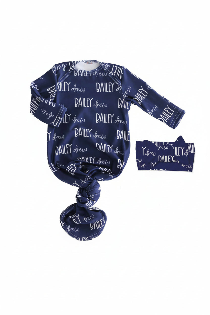 midnight knot gown and headwrap personalized outfit for babies 