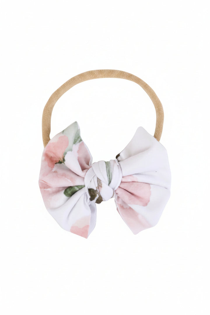 pink floral knit bow headband 