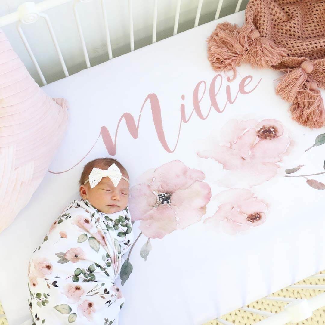 pink floral personalized crib sheet 