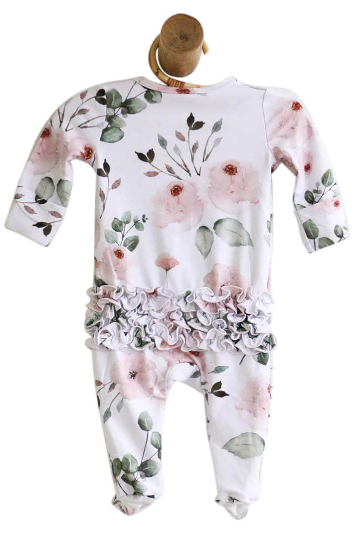 dusty rose floral zipper footie 