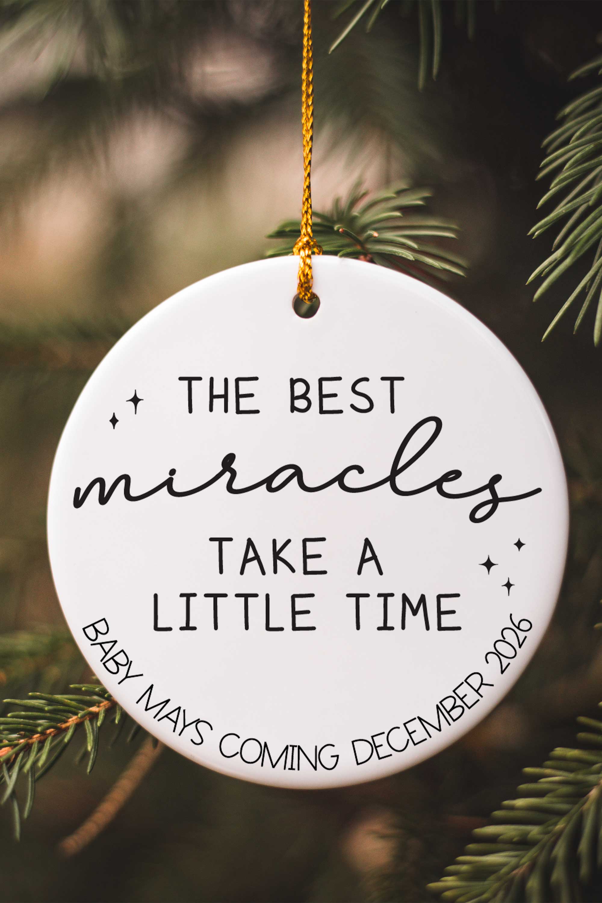 Personalized Ceramic Christmas Ornament | Miracles Take Time