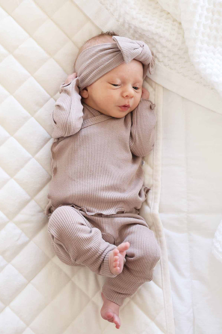 brown waffle crossover outfit for babies 