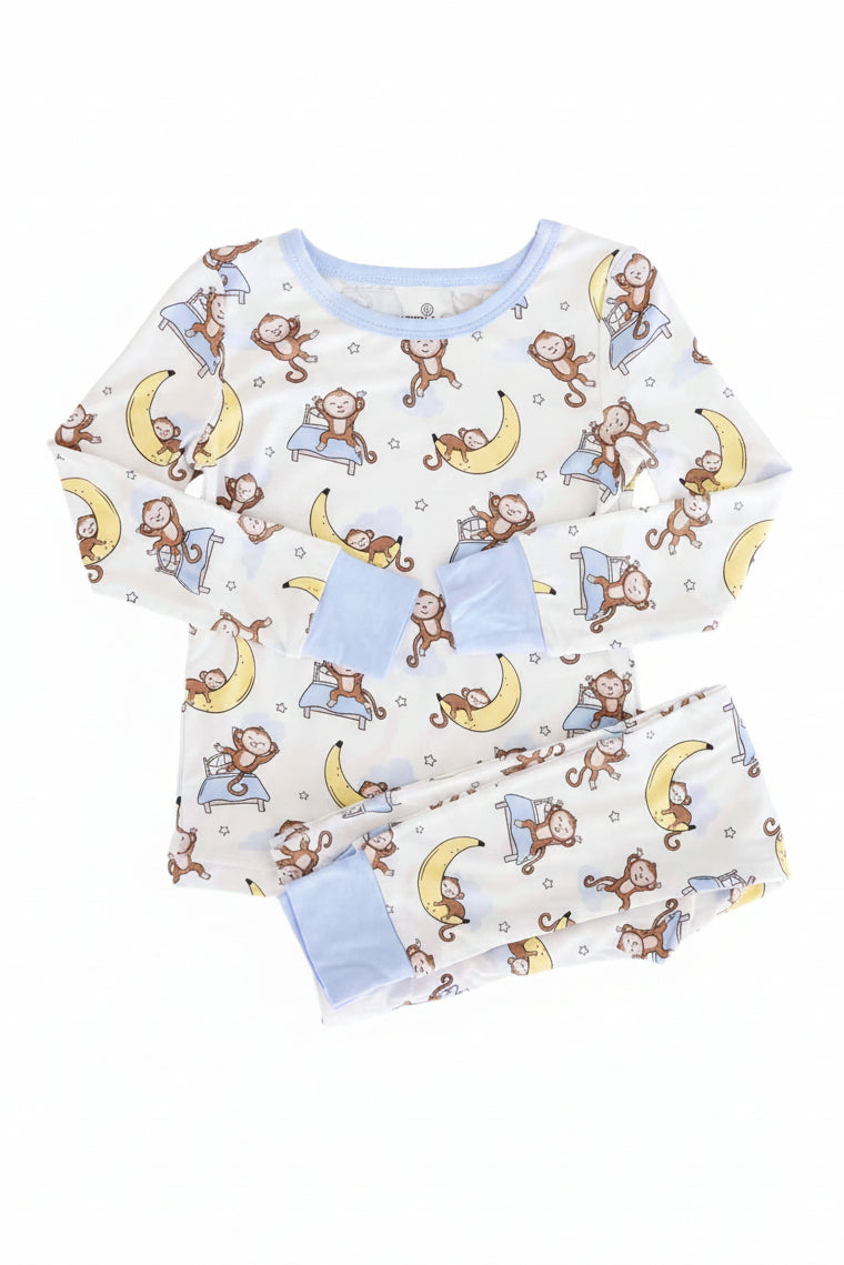 sleeping money and banana two piece bamboo pajama set for kids 