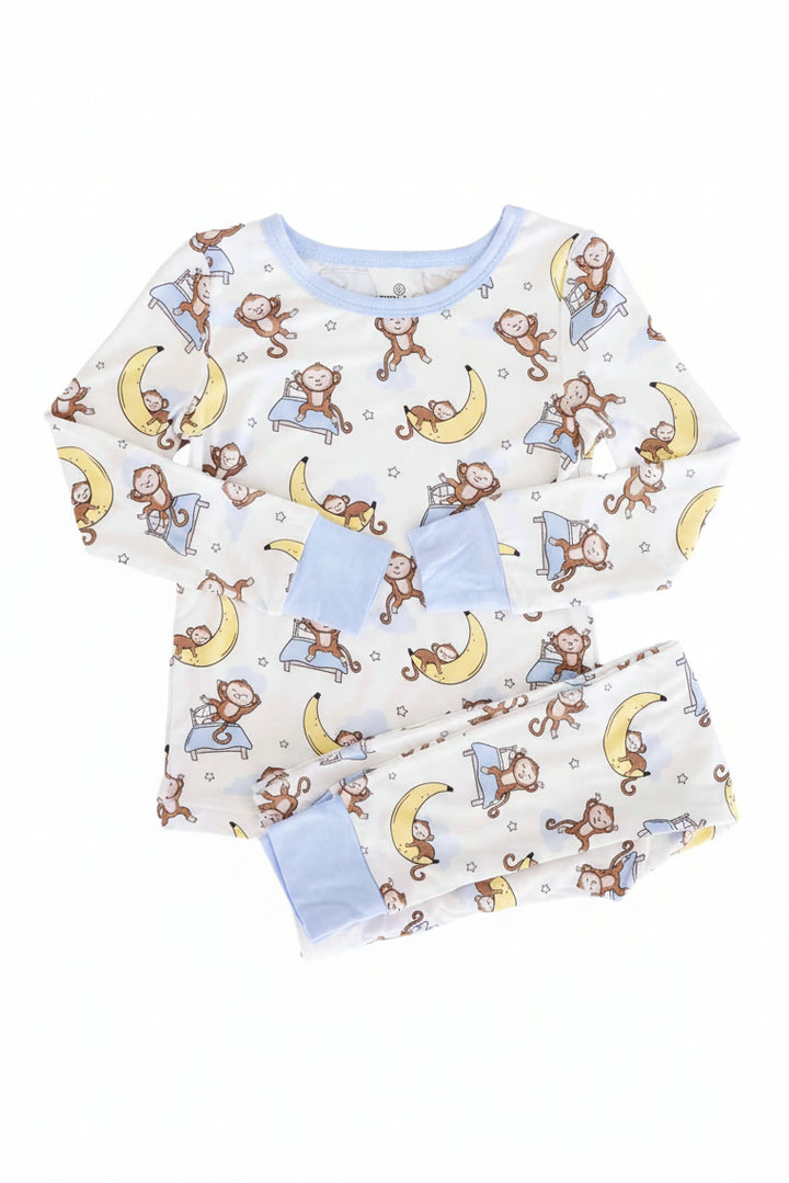 sleeping money and banana two piece bamboo pajama set for kids 