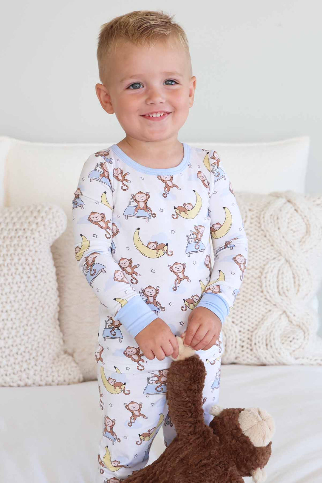 monkey see, monkey snooze two piece pajama set for kids gender neutral