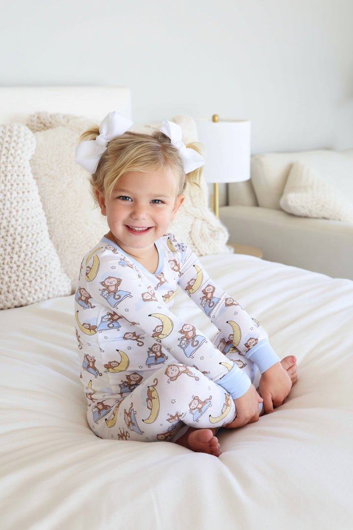 monkey see, monkey snooze kids two piece pajama set 