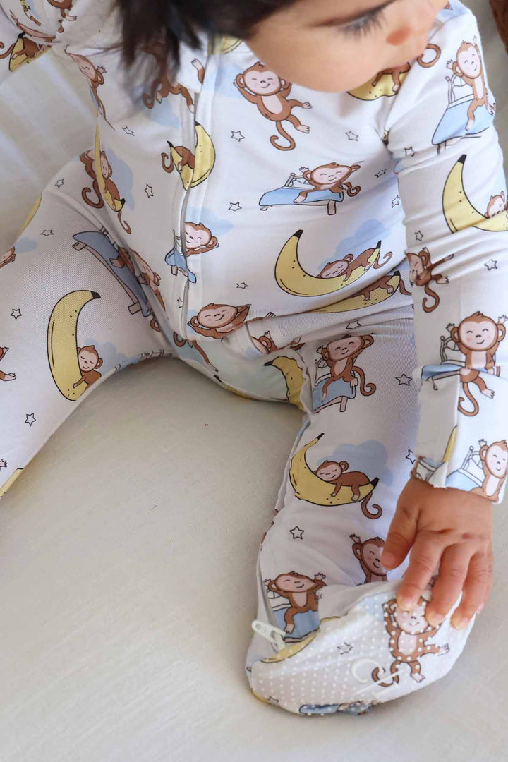 grippy baby footie monkey see, monkey snooze 