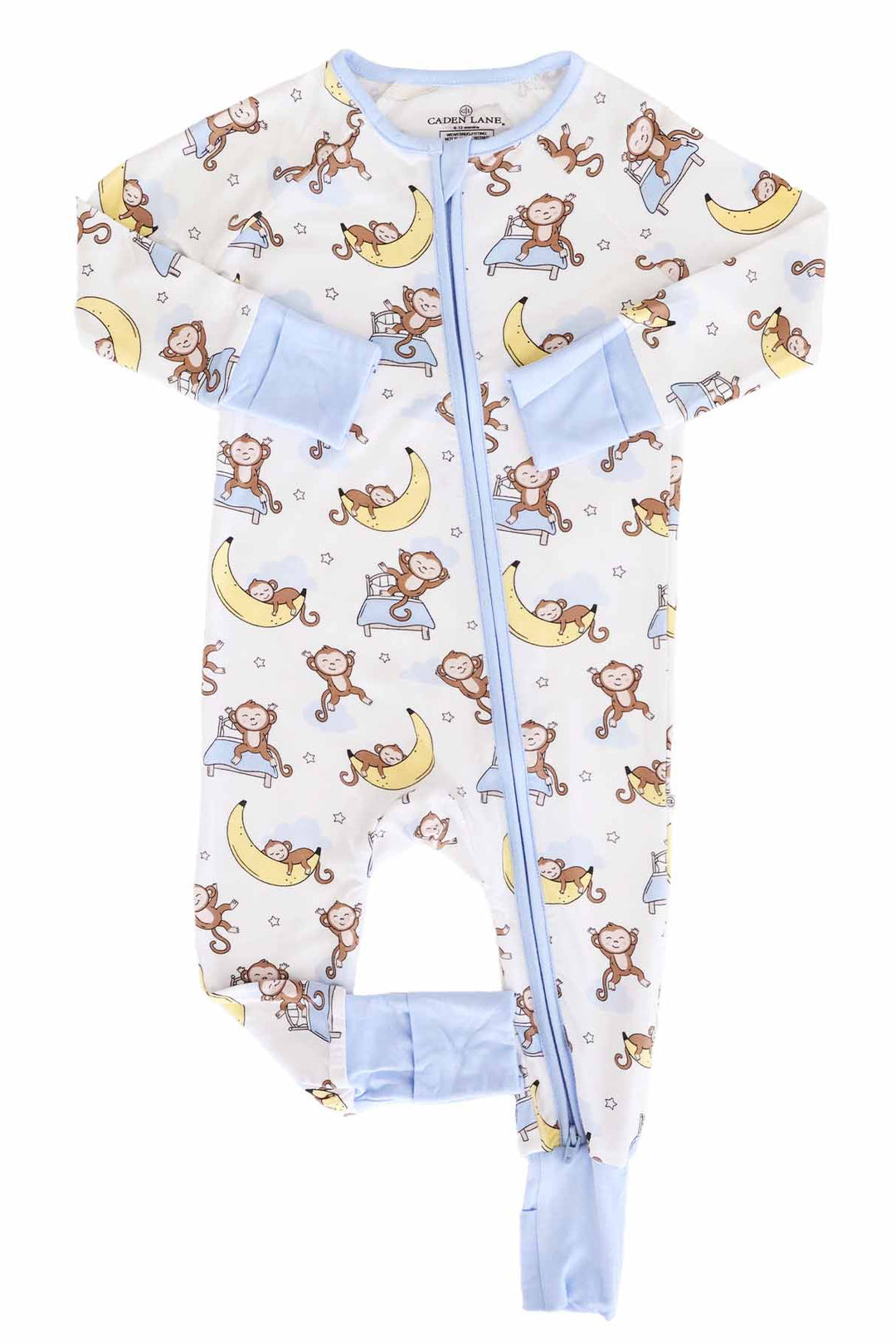 monkey see, monkey snooze convertible zip romper pajama made of bamboo viscose
