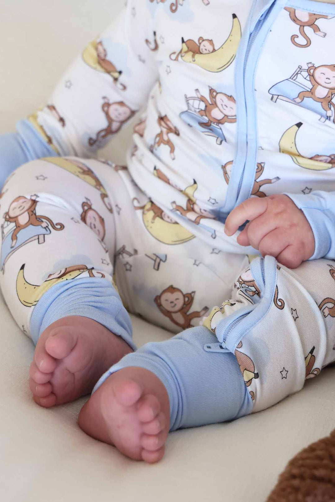 monkey convertible zip romper with double zipper and flip mitts and footies 