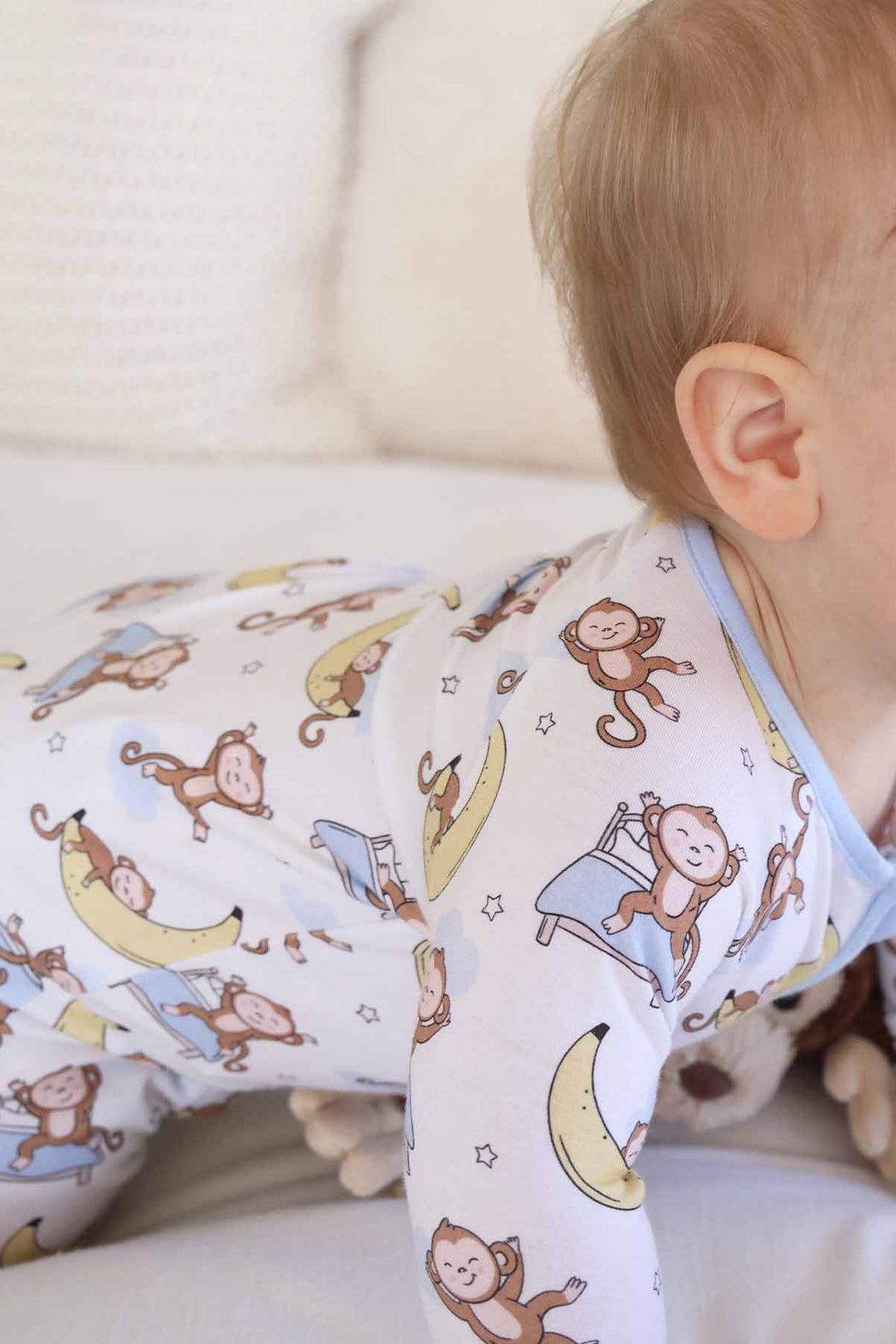 baby monkey themed pajama romper gender neutral
