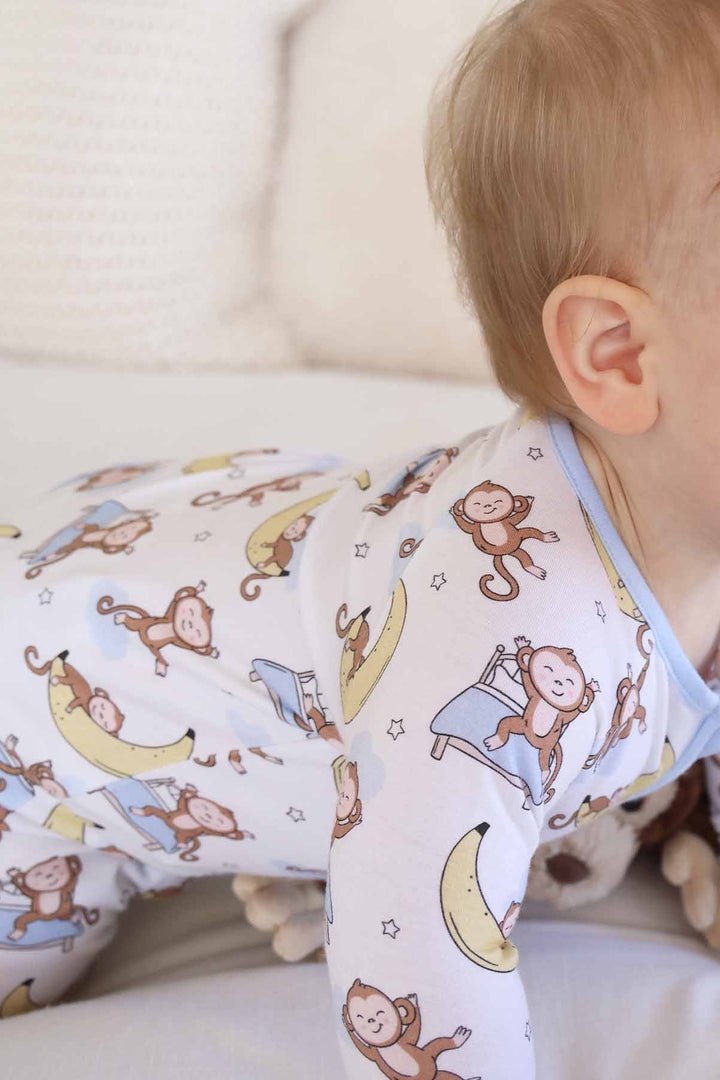 baby monkey themed pajama romper gender neutral
