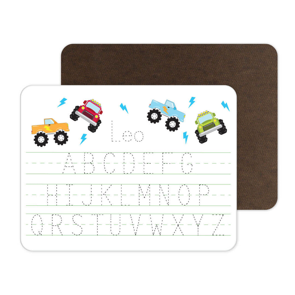 personalized kids whiteboard monster trucks 