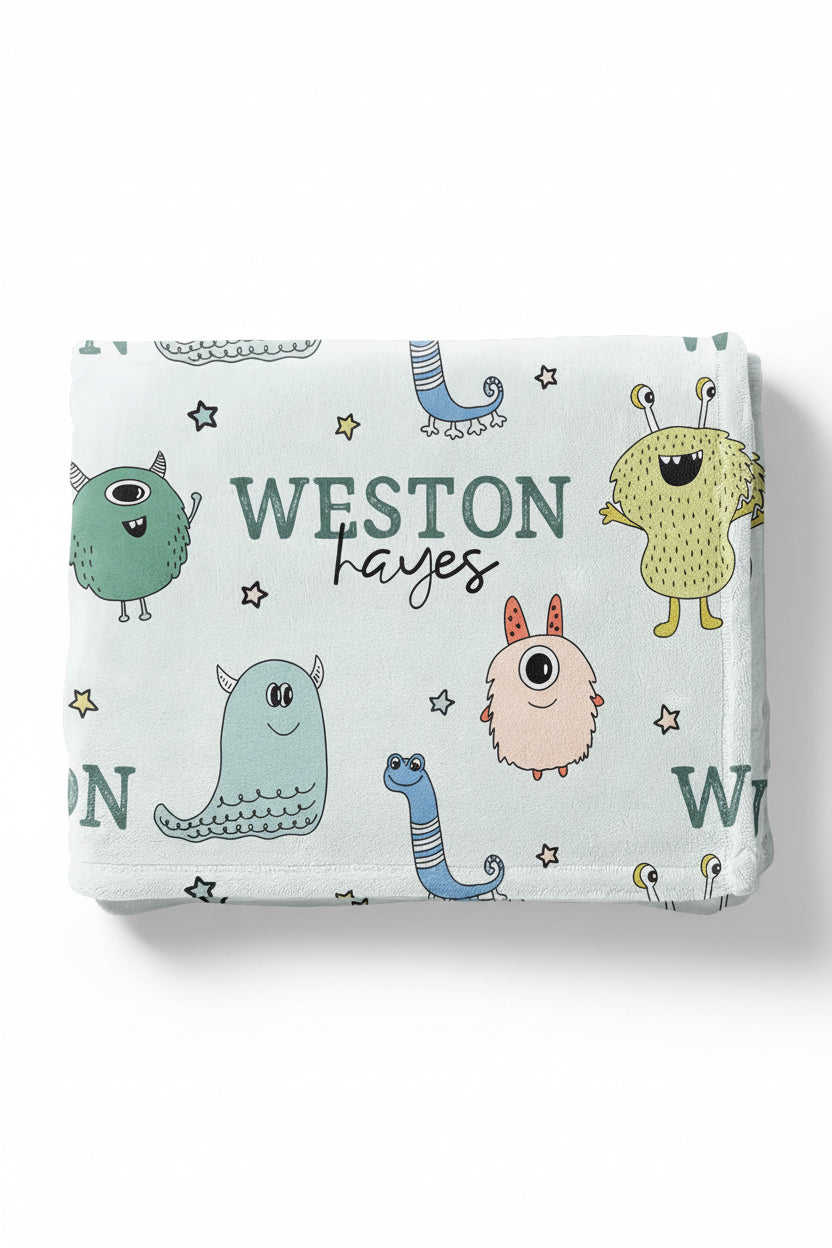 monster personalized kids blanket 