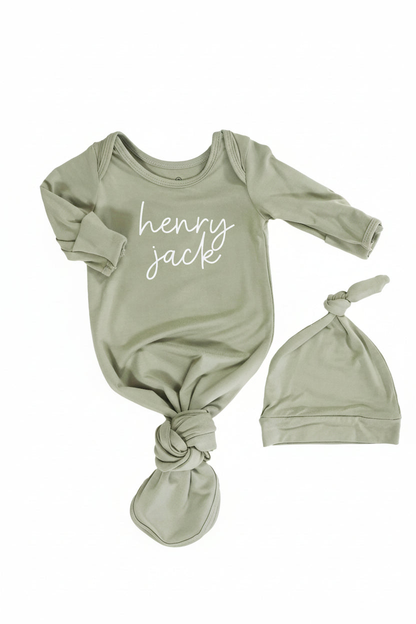 Girl Personalized Bamboo Newborn Baby Knot Gown & Hat
