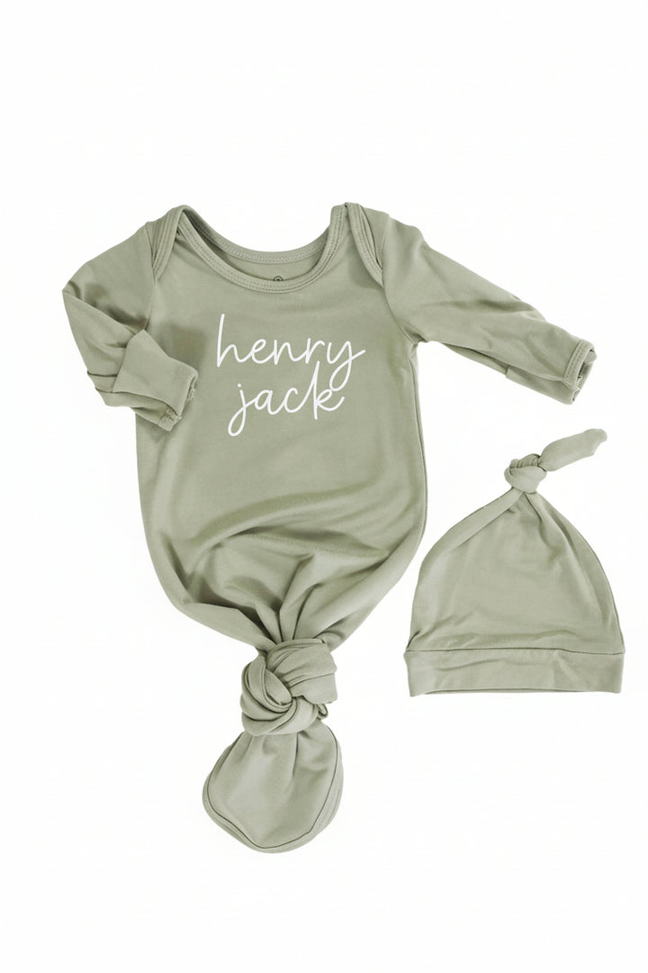 Girl Personalized Bamboo Newborn Baby Knot Gown & Hat