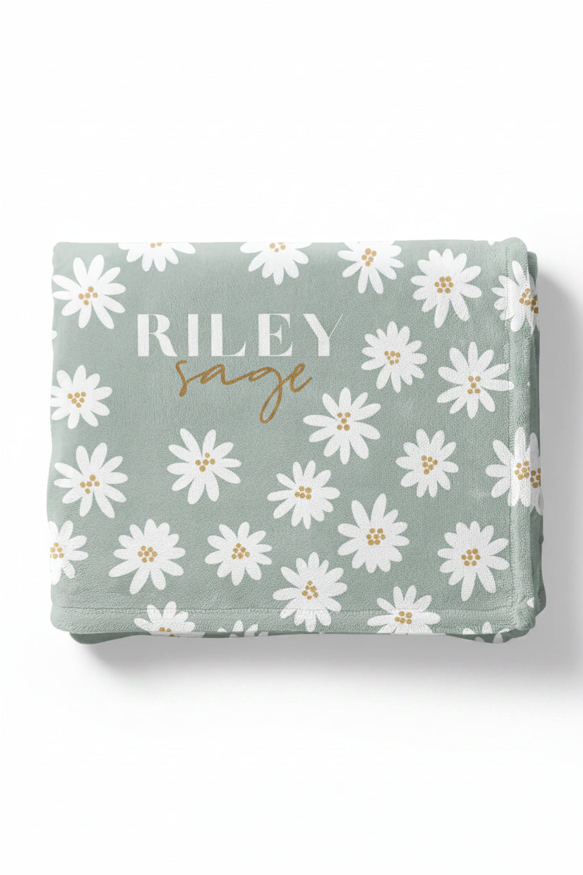 soft green daisy personalized toddler blanket 