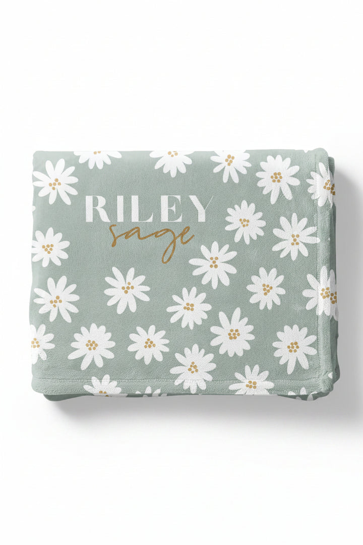 soft green daisy personalized toddler blanket 