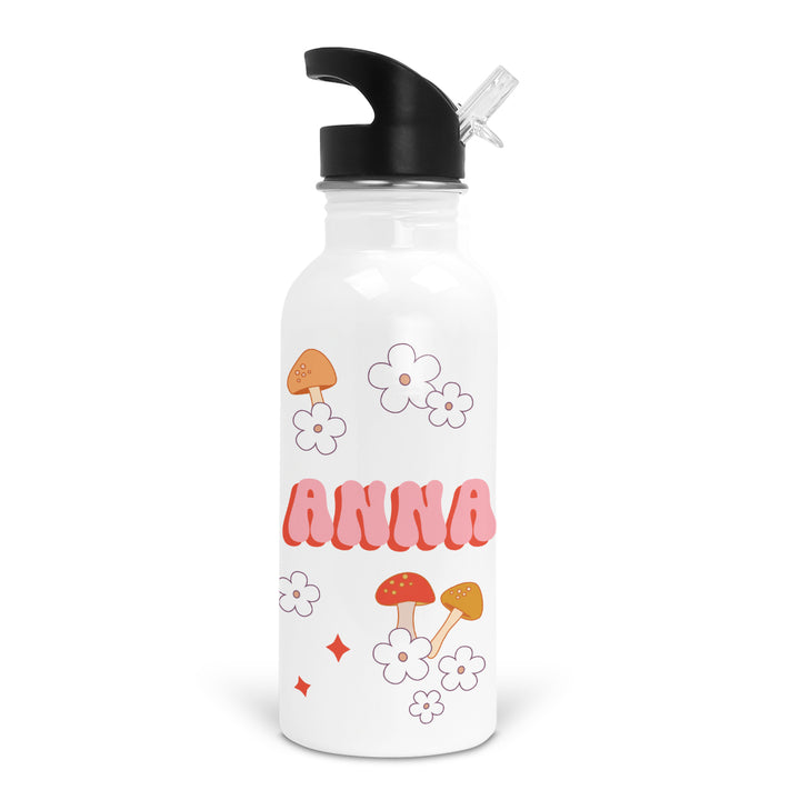 retro mushrooms personalized kids water bottle 