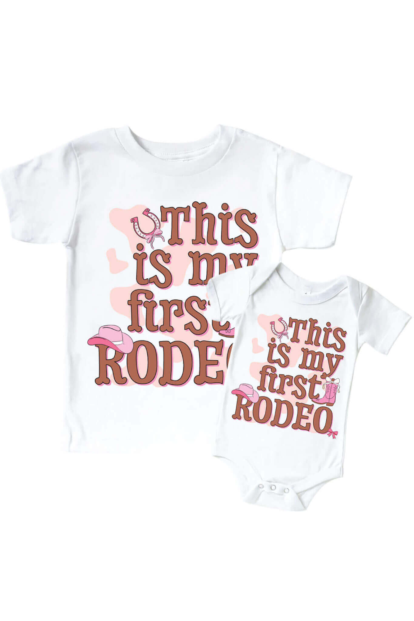 First Rodeo Pink Graphic Bodysuit & Kids Tee | White