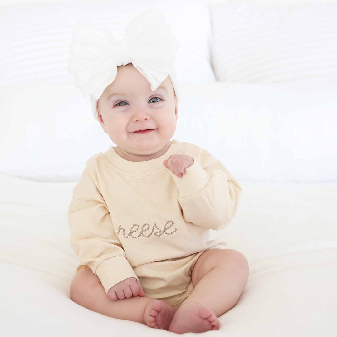 name embroidered romper for babies and toddlers 