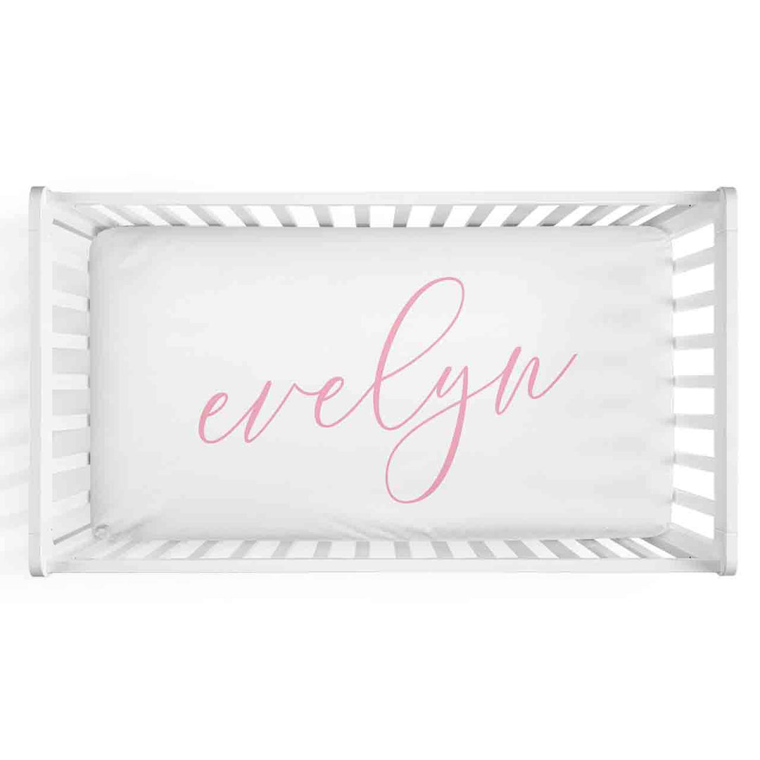 pink personalized name crib sheet 
