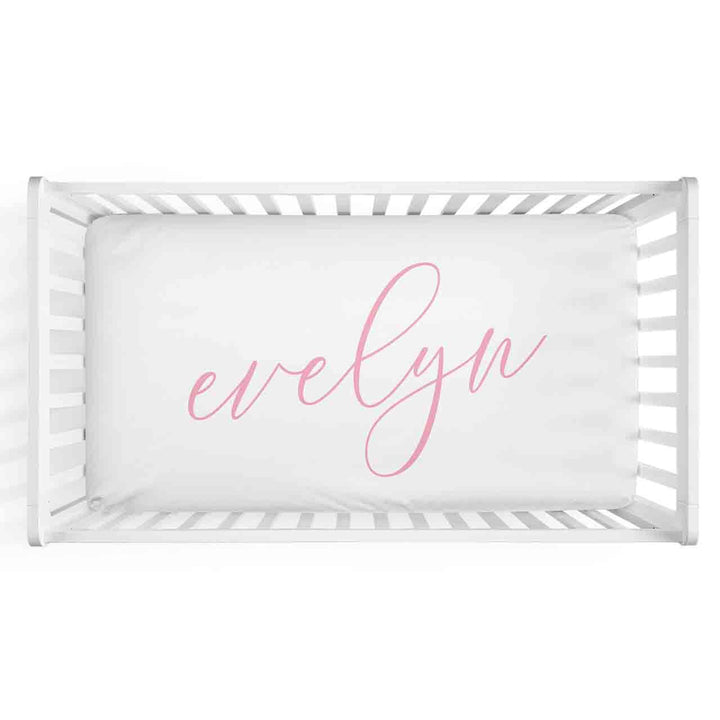 pink personalized name crib sheet 