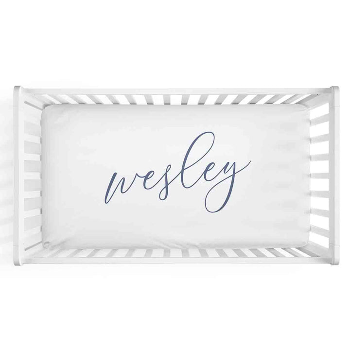 blue personalized crib sheet 