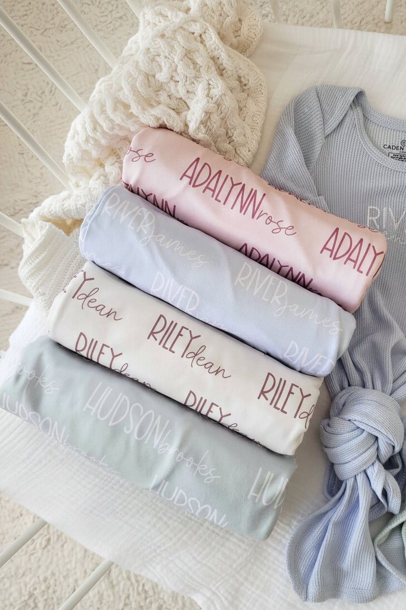font duo pastel personalized swaddle 