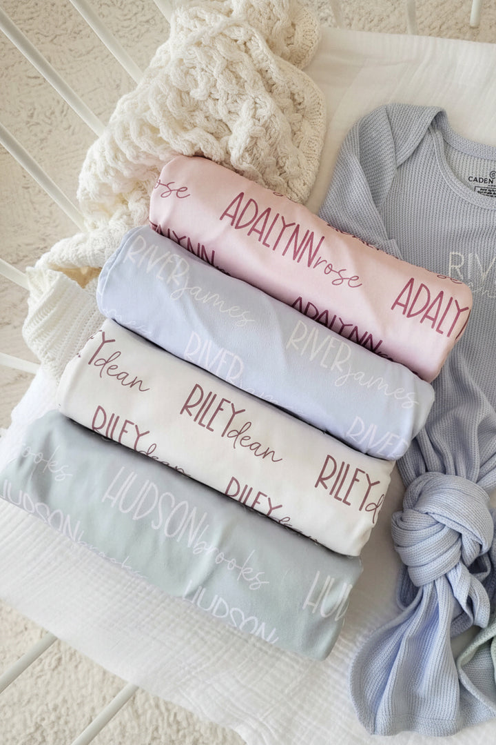 font duo pastel personalized swaddle 