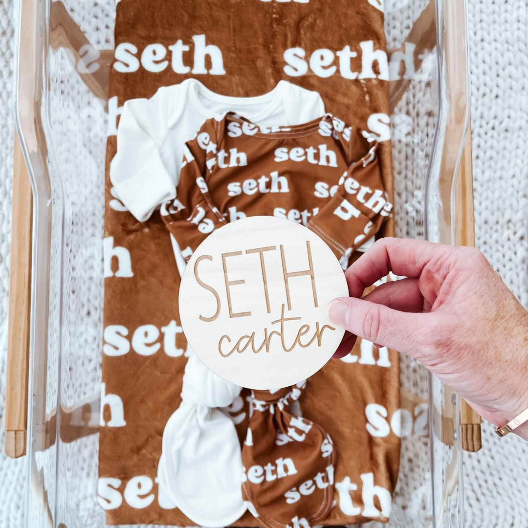 personalized baby name wood announcement block and script 