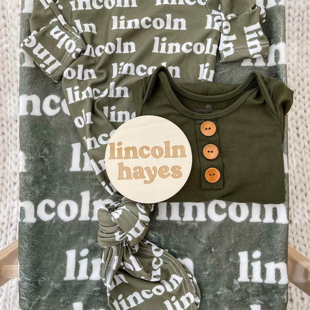 retro baby name wood announcement 