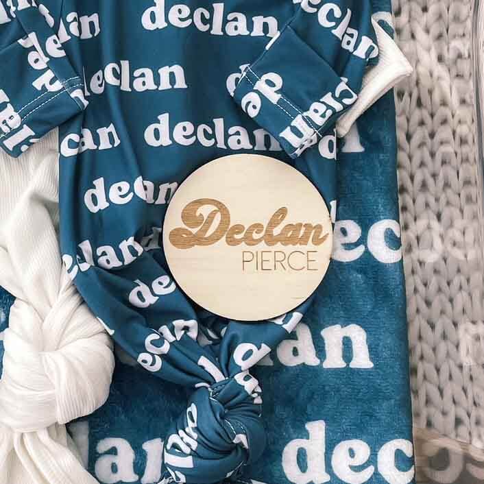 groovy personalized baby name wood announcement 