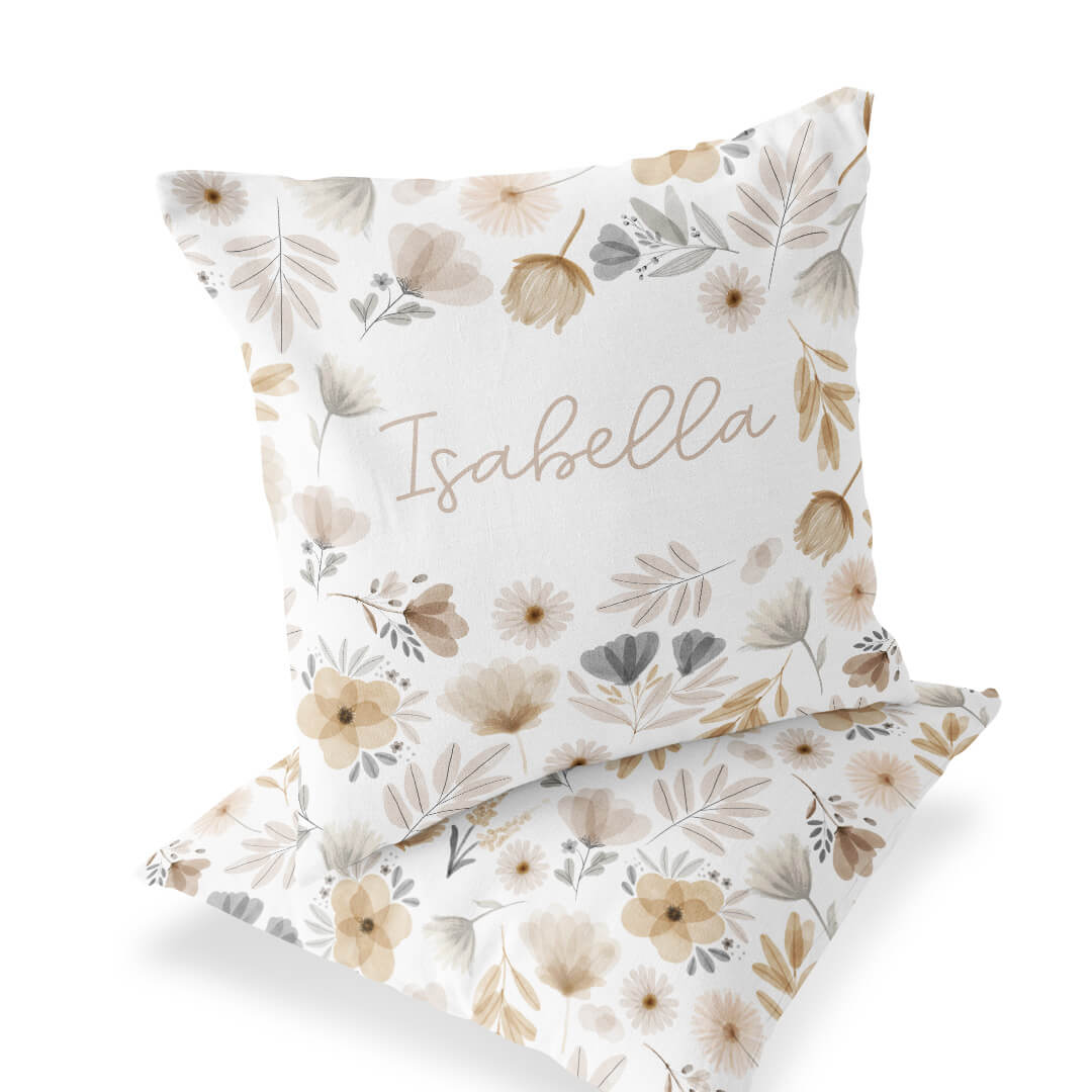 Navie's Neutral Floral Personalized Pillow