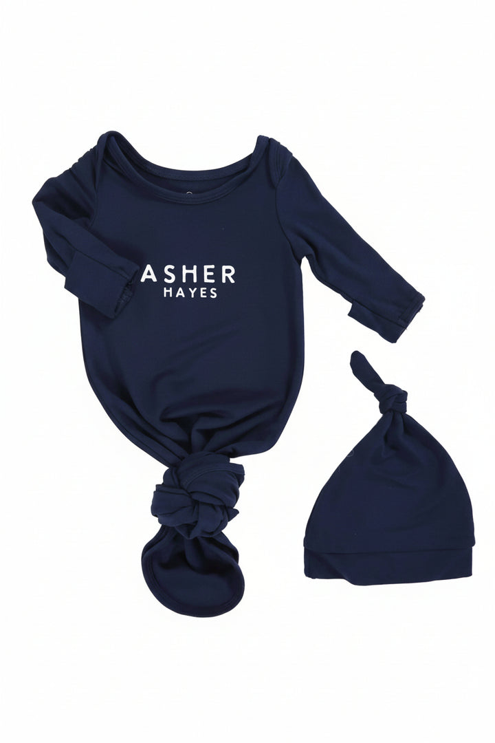 Boy Personalized Bamboo Newborn Baby Knot Gown & Hat