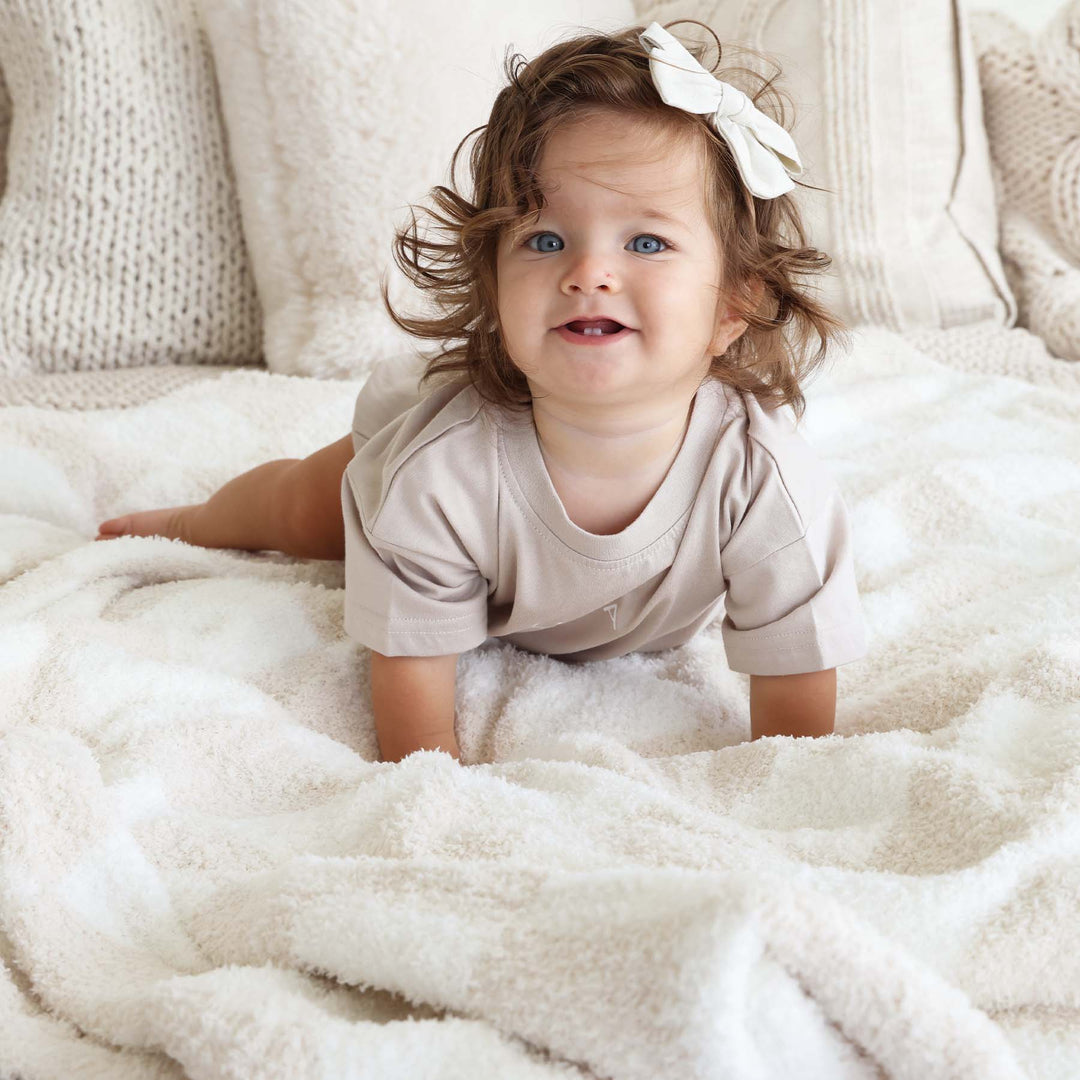 toffee check luxe cloud baby blanket 