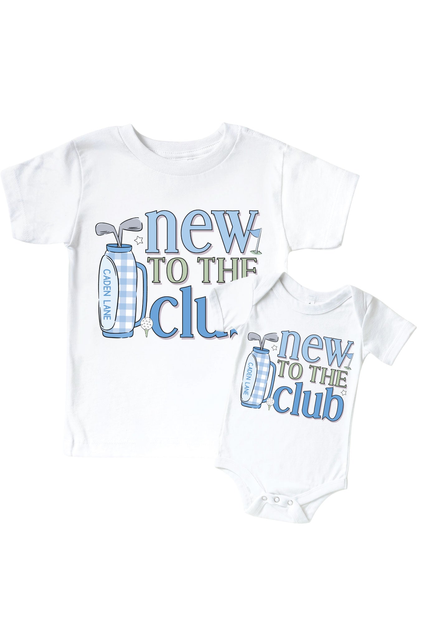 New To The Club Blue Graphic Bodysuit & Kids Tee | White