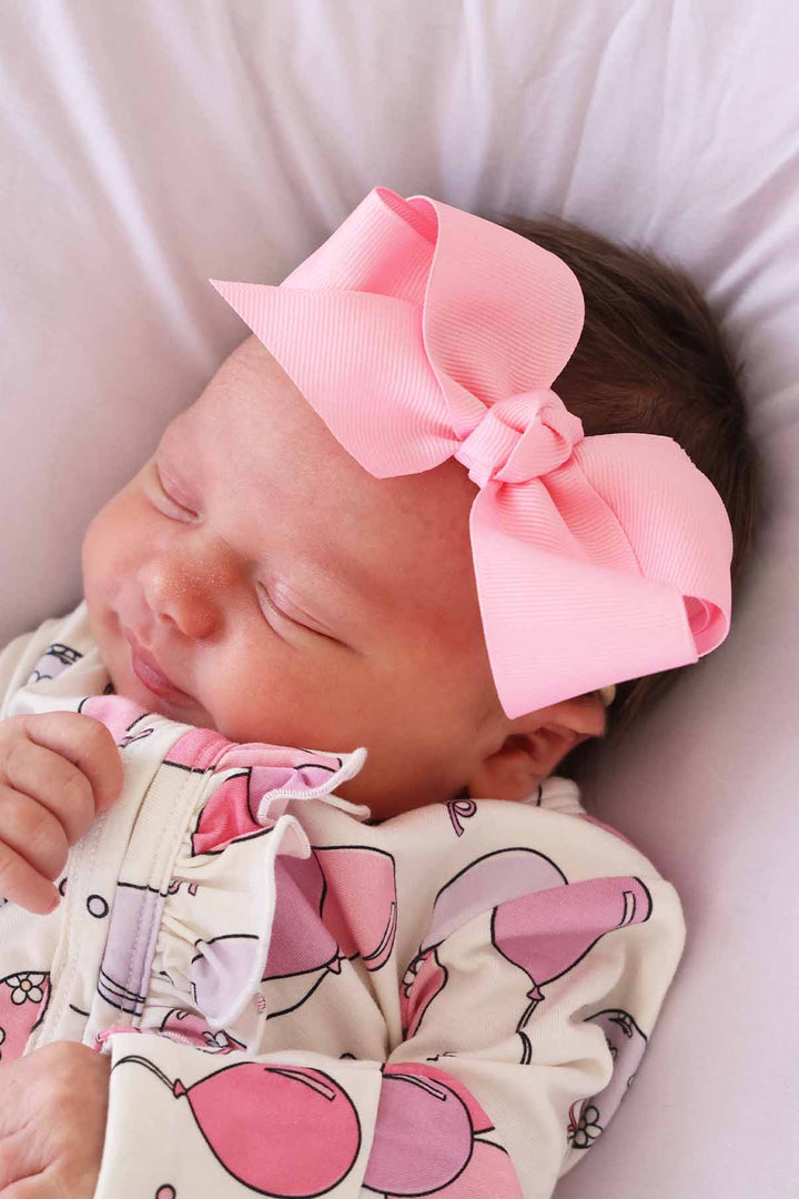 light pink ribbon bow headband for baby girls 
