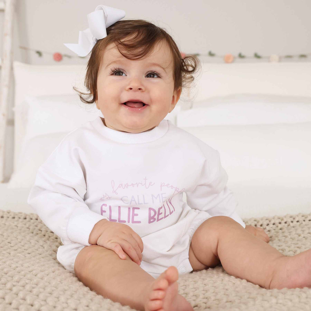 Personalized My Favorite People Graphic Sweatshirt Bubble Romper | White