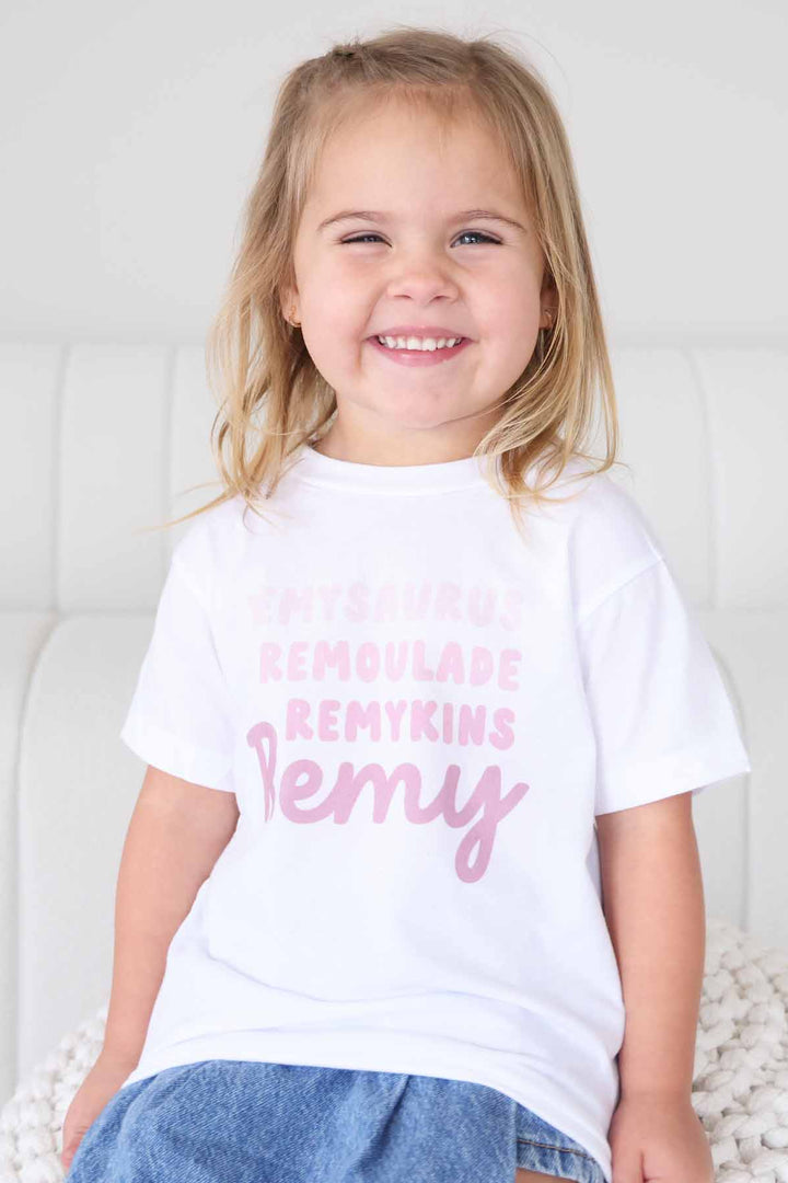 Personalized Dusty Rose Nickname Kids Graphic Tee | White