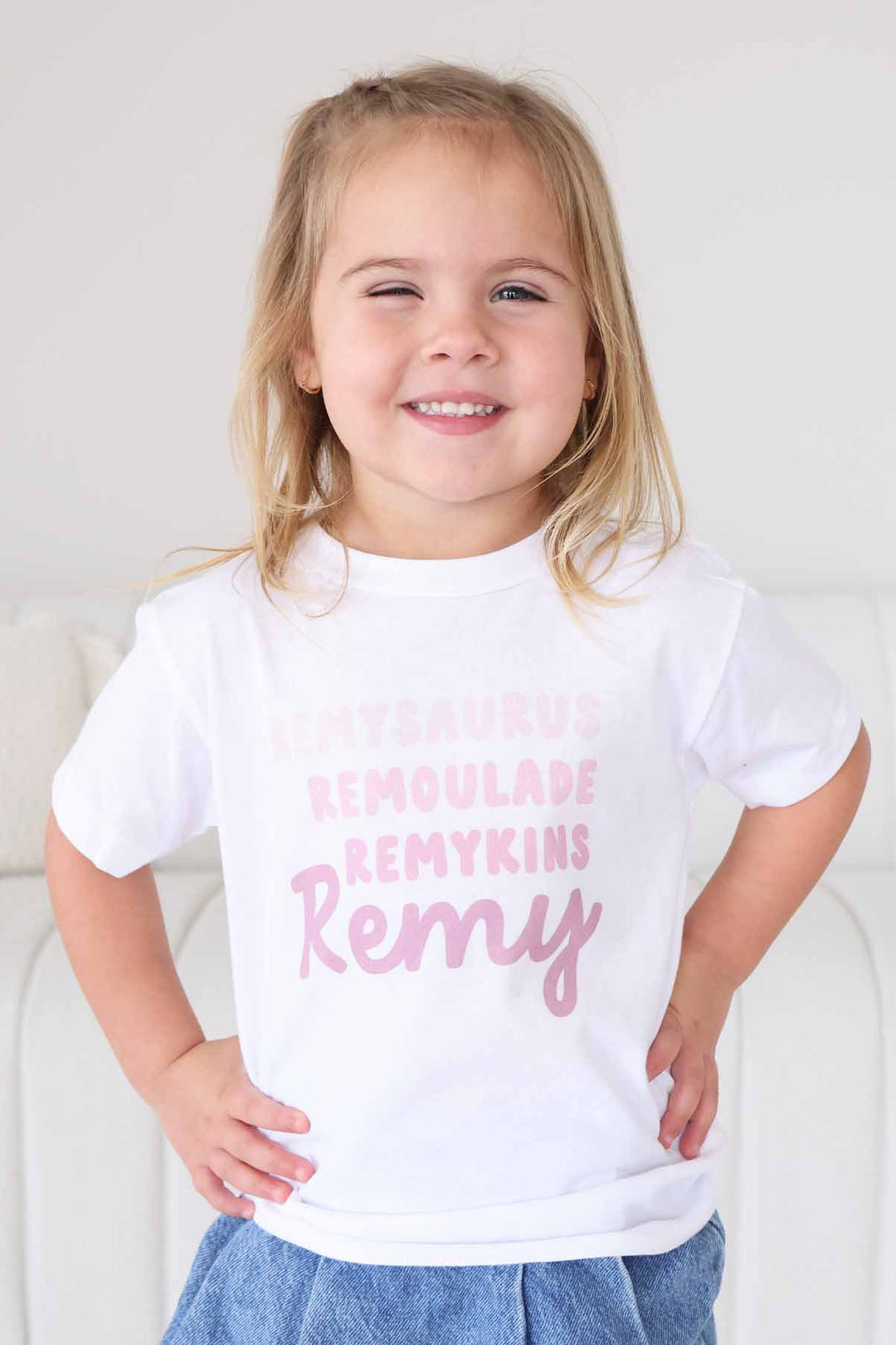 Personalized Dusty Rose Nickname Kids Graphic Tee | White
