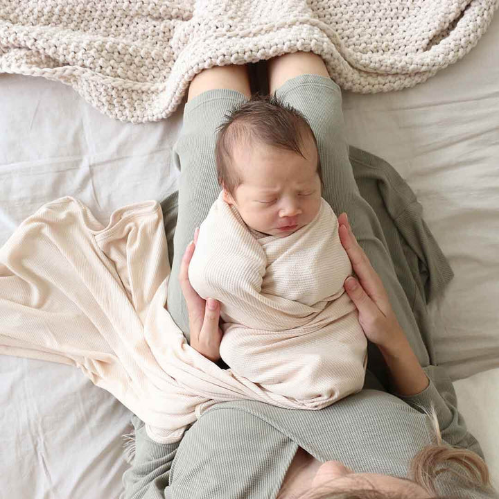 oatmeal waffle bamboo oversized swaddle for baby 