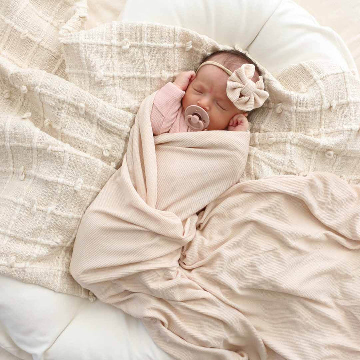 stretchy oatmeal waffle bamboo oversized swaddle blanket 