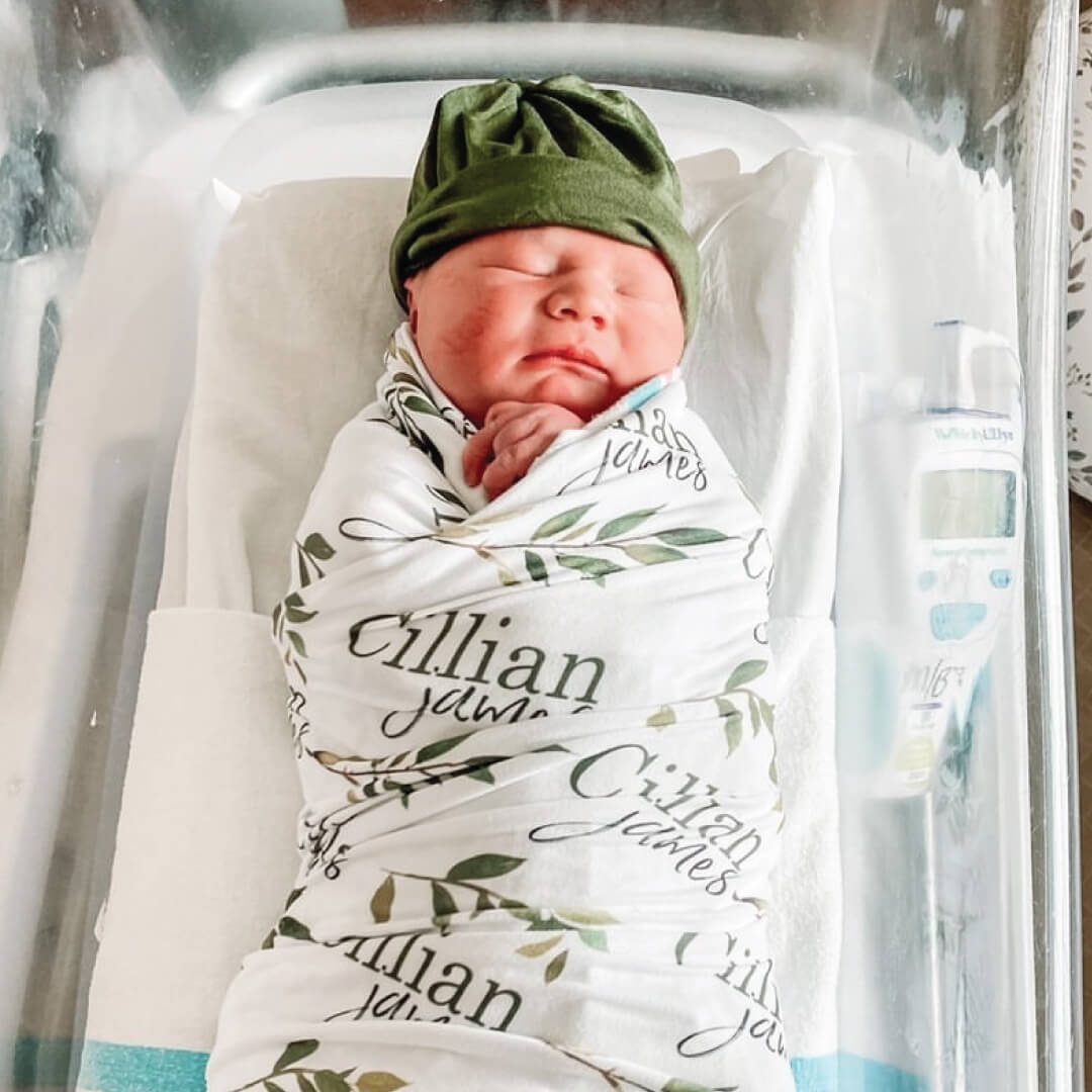 olive leaf personalized name swaddle blanket for newborn