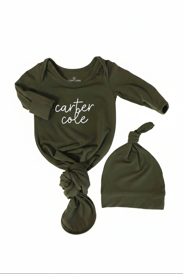Girl Personalized Bamboo Newborn Baby Knot Gown & Hat